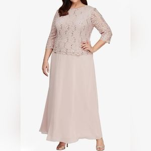 NEW Alex Evenings Pink Formal Sequined Dress/Gown Size 12 with 3/4 Sleeves